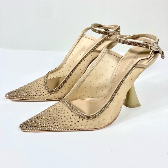 Cult Gaia Diya Pointed Toe Crystal Ankle Strap Pumps Heels Sand Dollar NEW - Picture 6 of 16